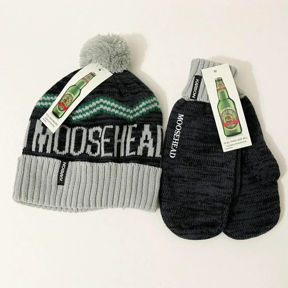 Karbon  Moosehead Lager Beer Winter Hat Beanie Toque and Mittens - Picture 1 of 12